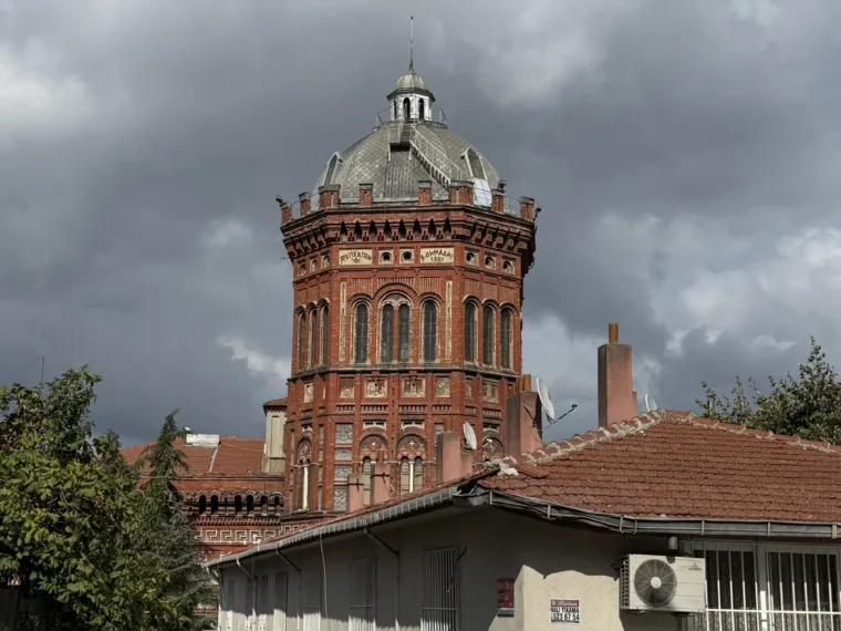 The red brick tower of the Phanar Greek Orthodox College above the rooftops of Fener