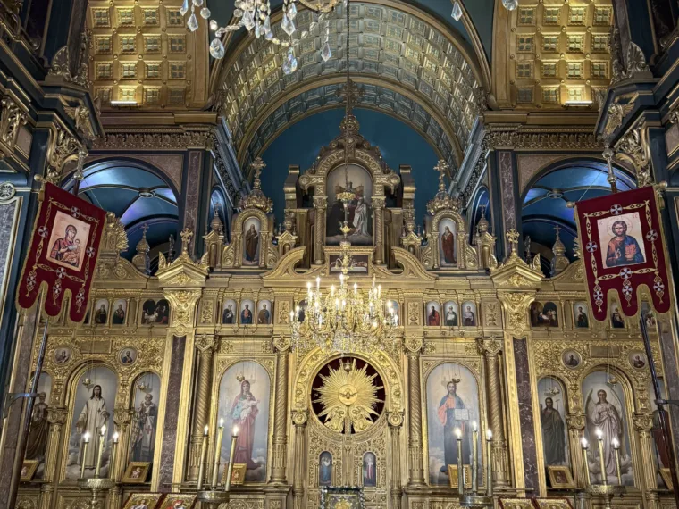 The gilded iconostasis inside the Bulgarian Church of St Stephen in Fener