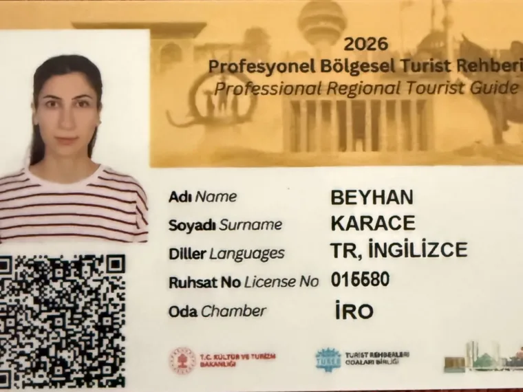Professional Regional Tourist Guide card for Beyhan Karace, licence 016580, Istanbul chamber