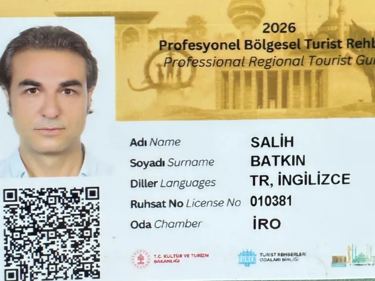 Professional Regional Tourist Guide card for Salih Batkin, licence 010381, Istanbul chamber