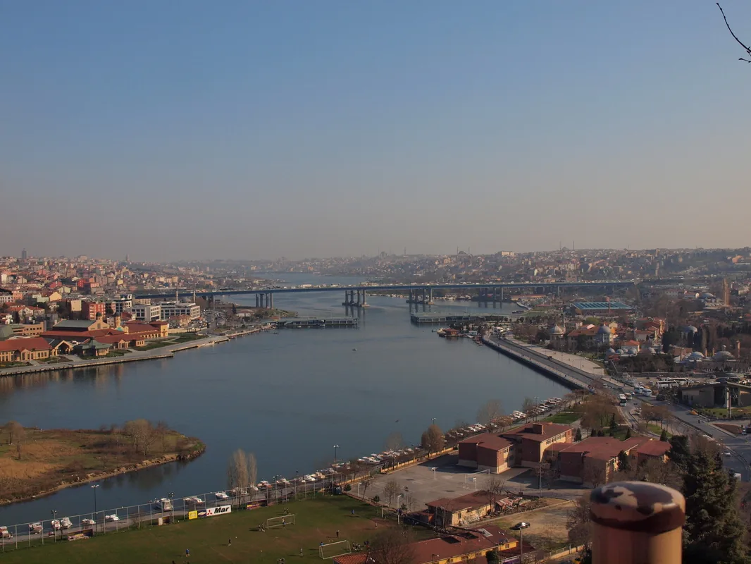 The Golden Horn seen from above with the bridges crossing it
