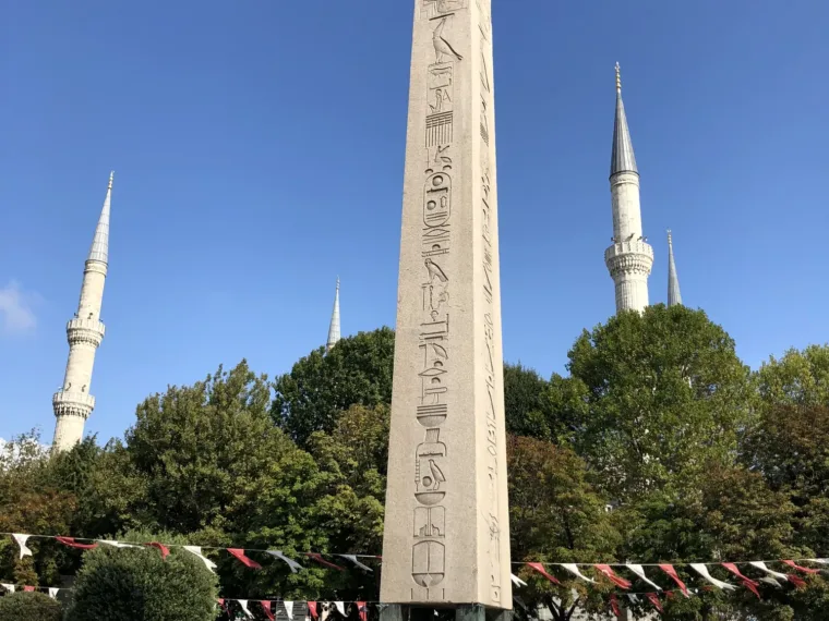 The Egyptian Obelisk in the Hippodrome, with the minarets of the Blue Mosque behind