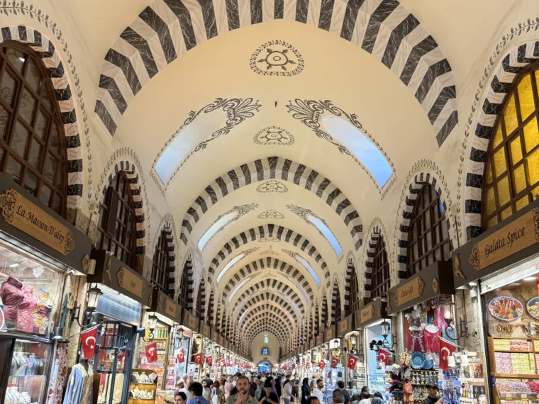 The vaulted arcade of the Spice Bazaar seen down its length