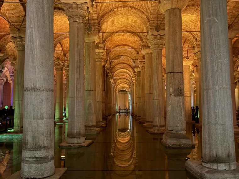 Columns reflected in the water of the Basilica Cistern