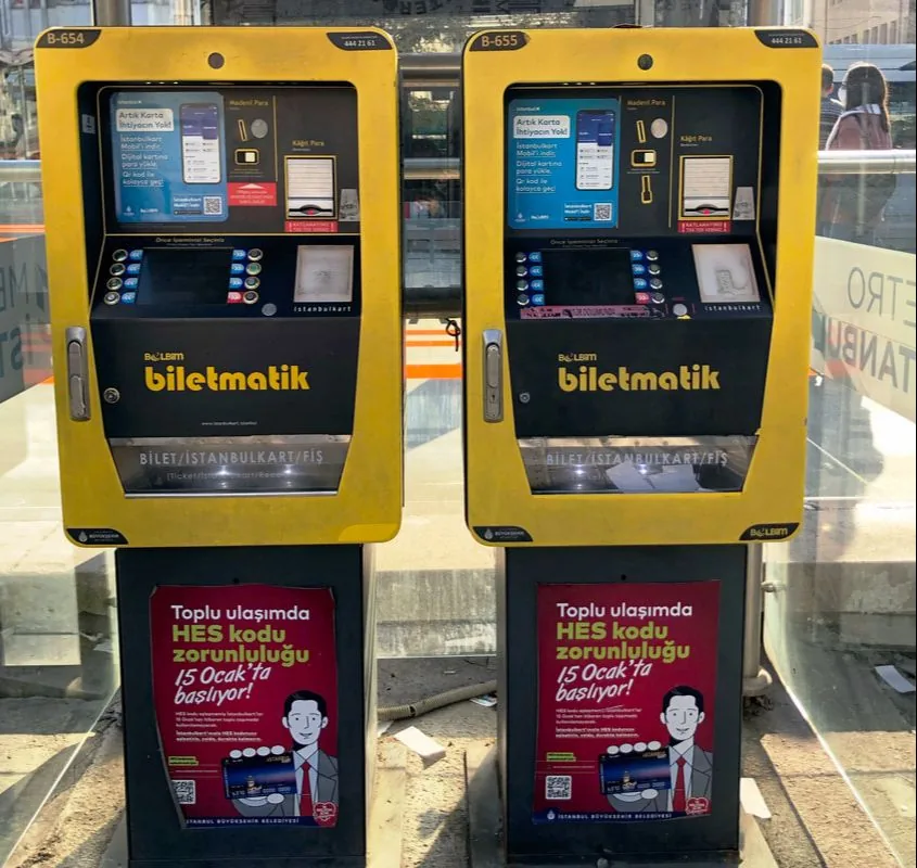 Istanbulkart ticket machines at a tram stop