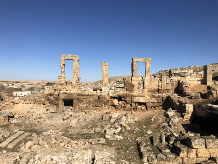 Roman columns still standing among the ruins on the Mesopotamia tour