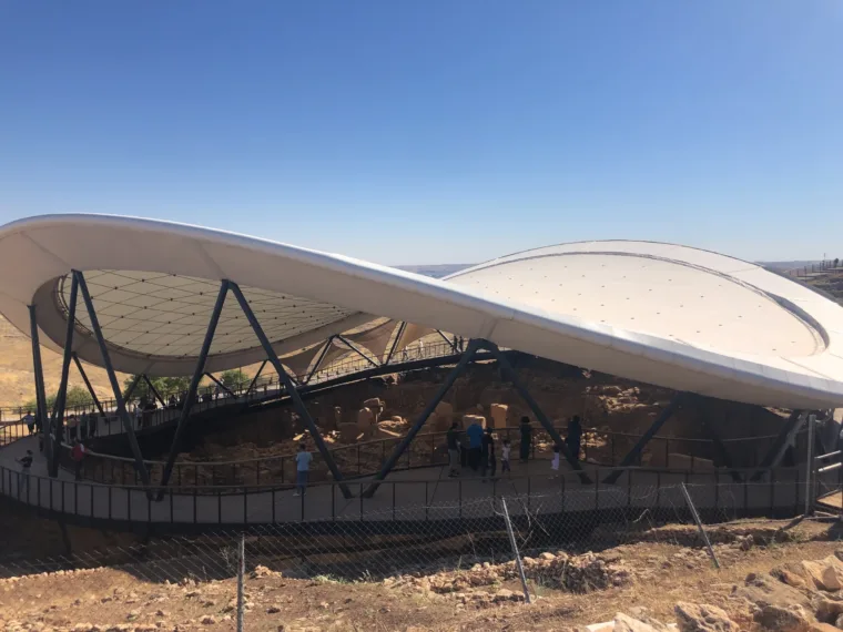 The protective canopy over the Göbekli Tepe excavation, seen from outside