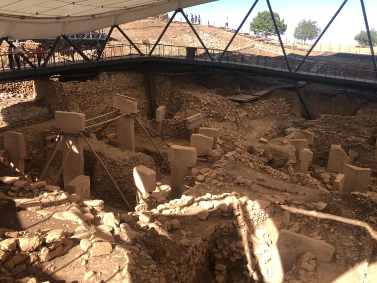The visitor walkway above the excavated enclosures at Göbekli Tepe