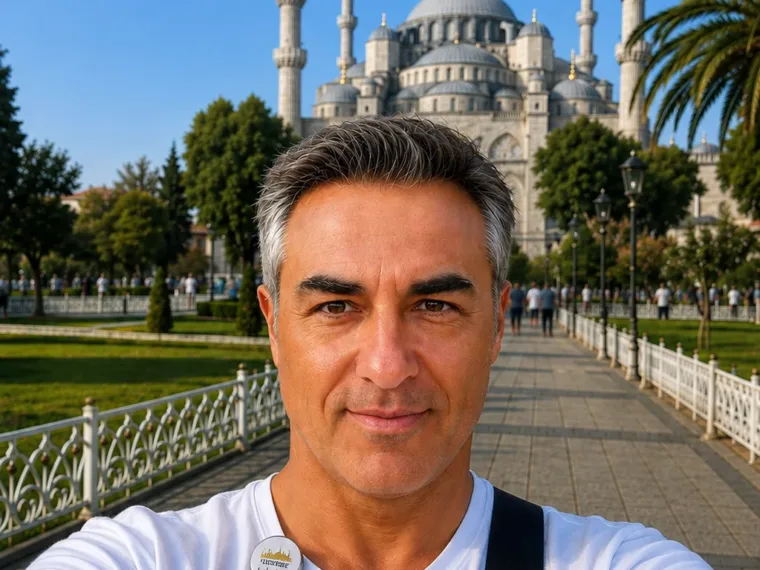 Salih Batkin, founder and licensed guide, outside the Blue Mosque